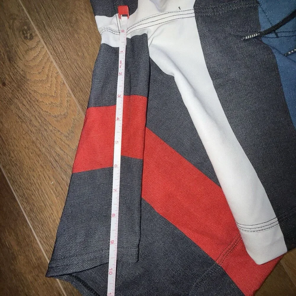 O'Neill Board Shorts, Mens 32, Polyester, 1 Pocket, Black Red White Blue Stripe